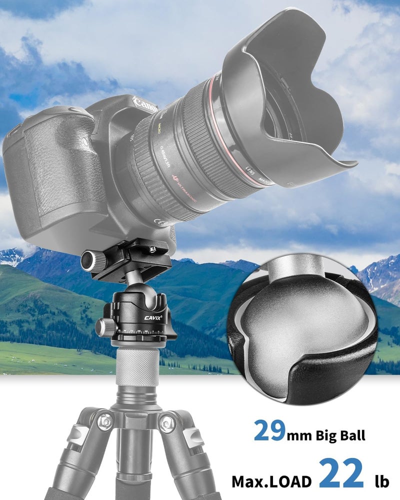CAVIX Ball Head Mount with 1/4" Screw Arca Type Quick Release Plate 360 Degree Swivel Tripod Ball Head Loading 22lb/10kg - Image 4